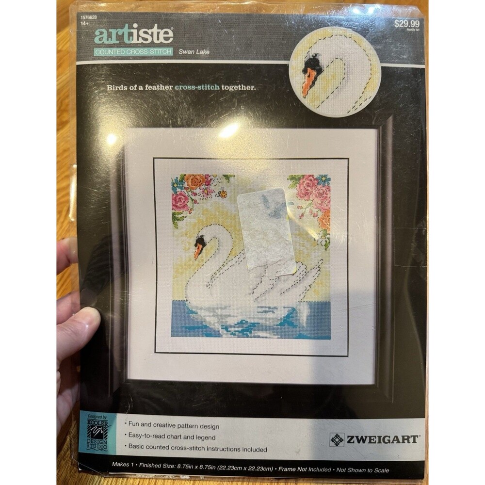 Artiste Swan Lake Needlepoint Picture Kit Framed Pattern Aida Thread Needle